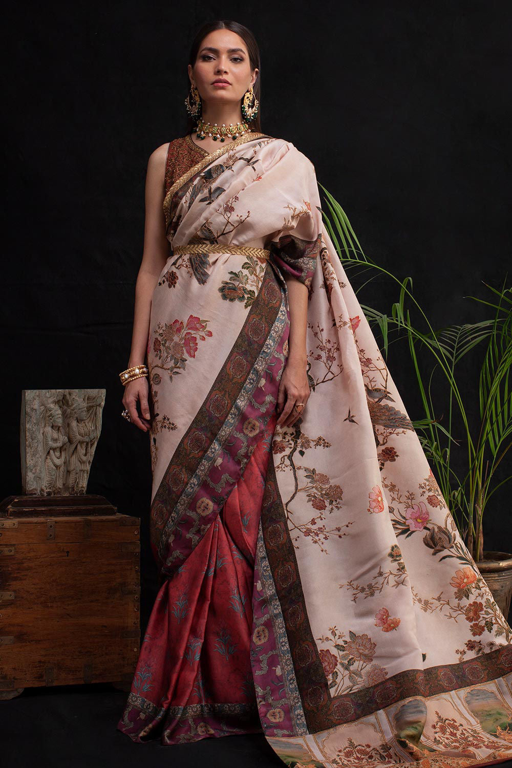 Shamaeel - MUGHAL SARI - Raw Silk & Satin Silk/Raw Silk