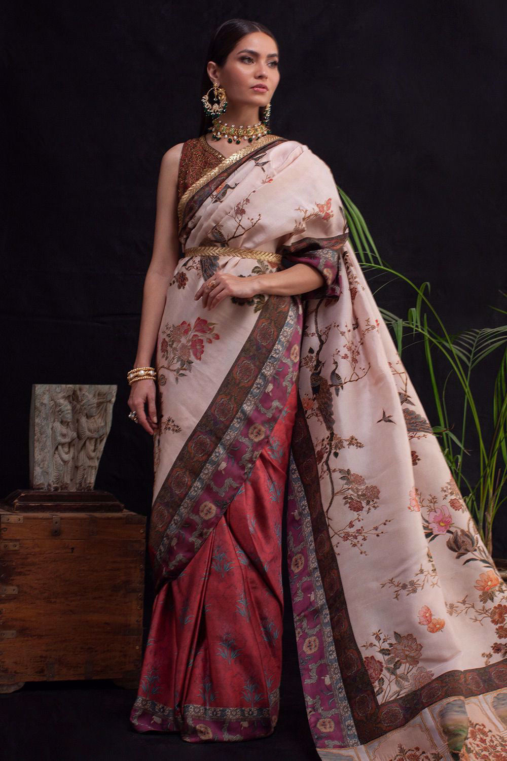 Shamaeel - MUGHAL SARI - Raw Silk & Satin Silk/Raw Silk