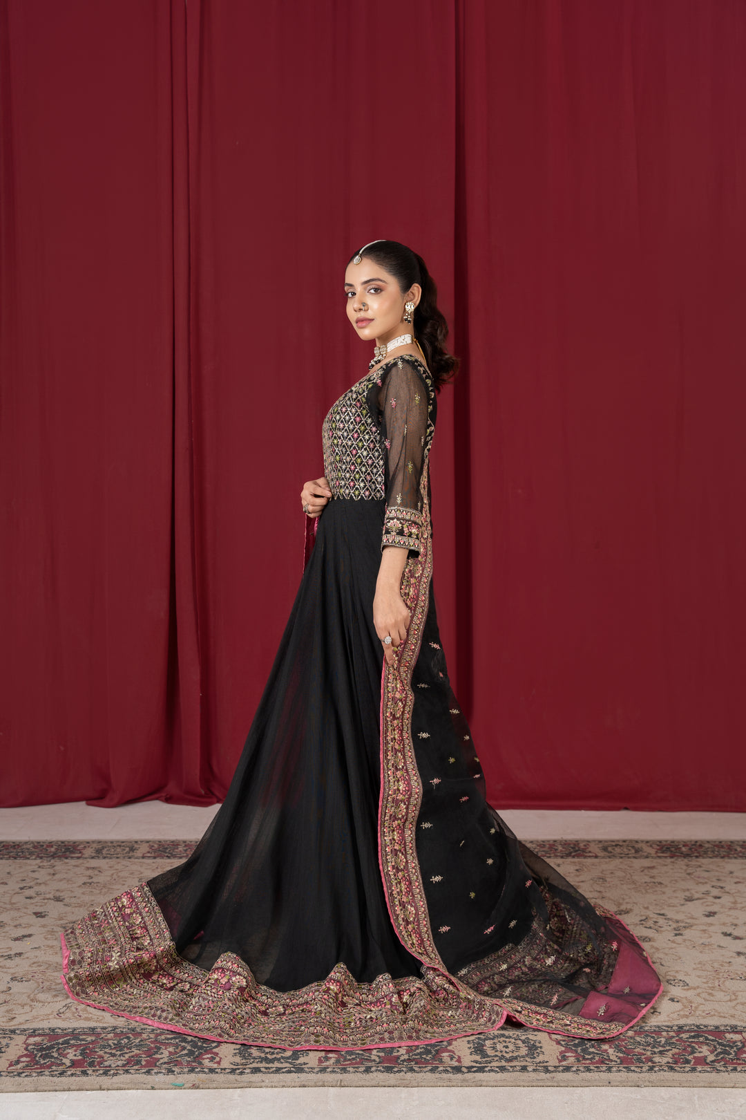 Laleen - Shehna Cotton Net Frock For Women - Black - 3 Piece