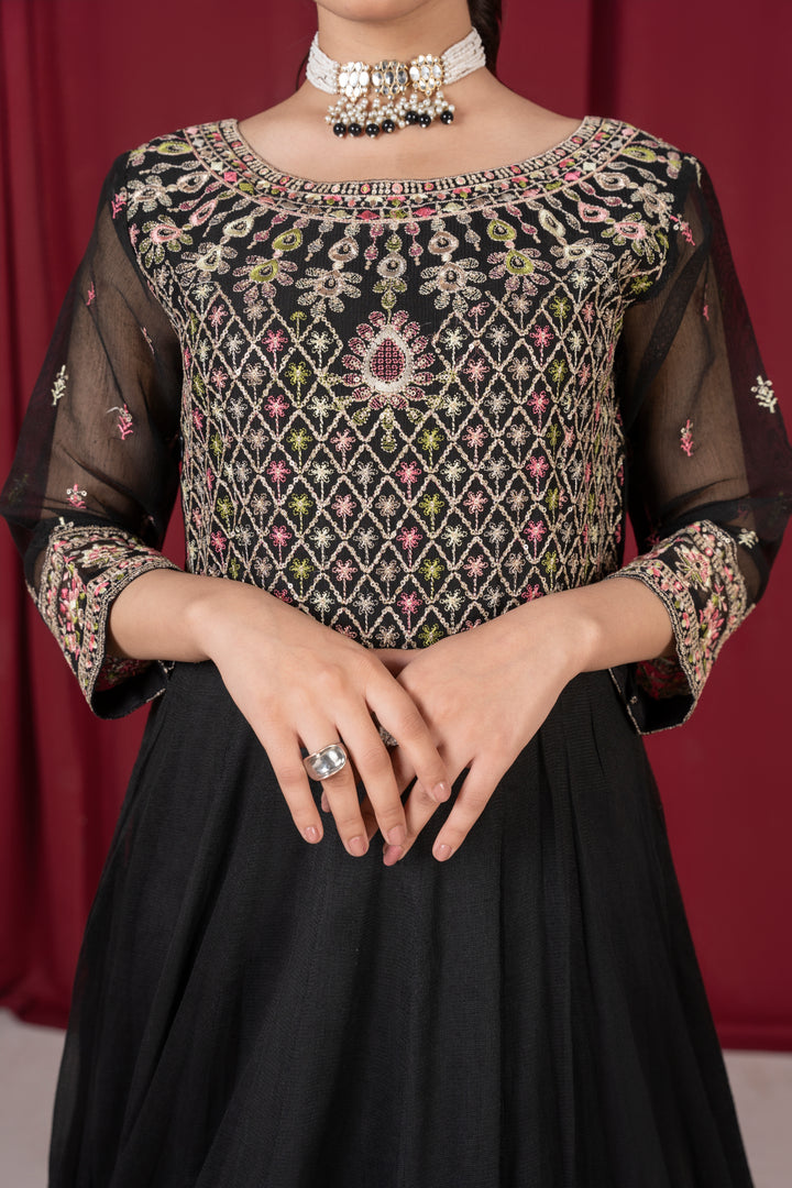 Laleen - Shehna Cotton Net Frock For Women - Black - 3 Piece