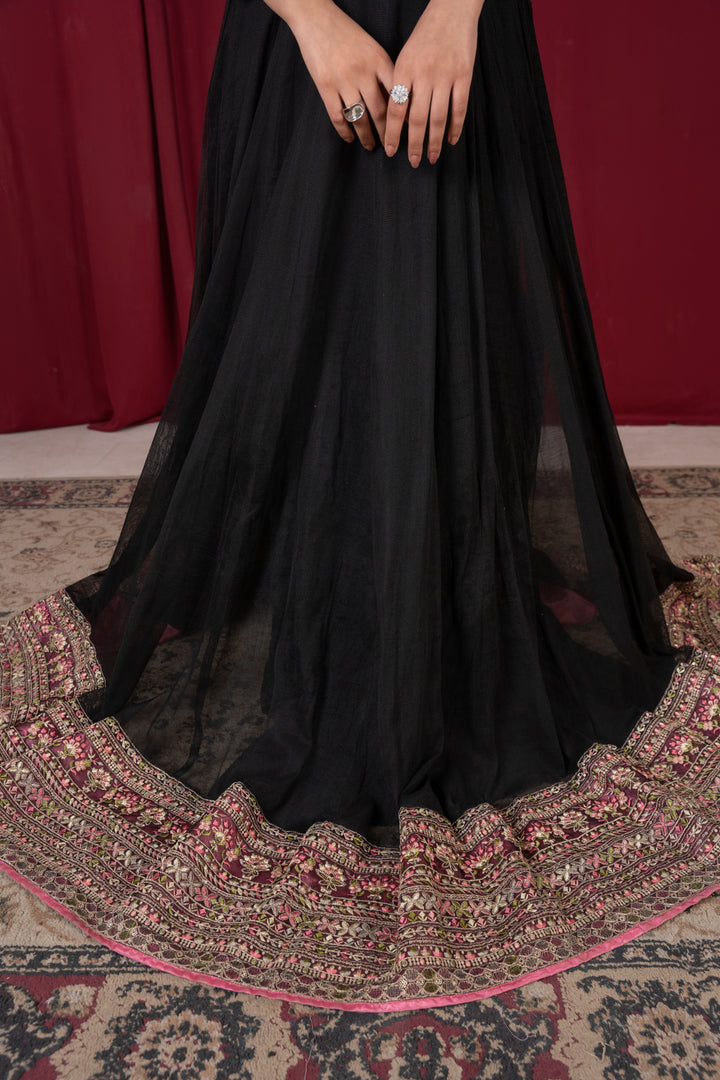 Laleen - Shehna Cotton Net Frock For Women - Black - 3 Piece