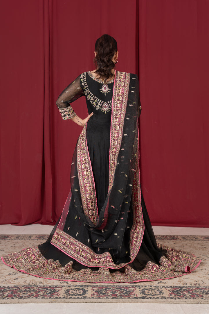 Laleen - Shehna Cotton Net Frock For Women - Black - 3 Piece