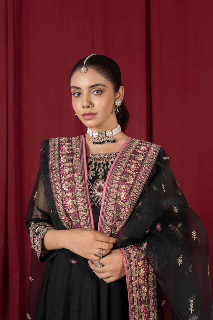 Laleen - Shehna Cotton Net Frock For Women - Black - 3 Piece