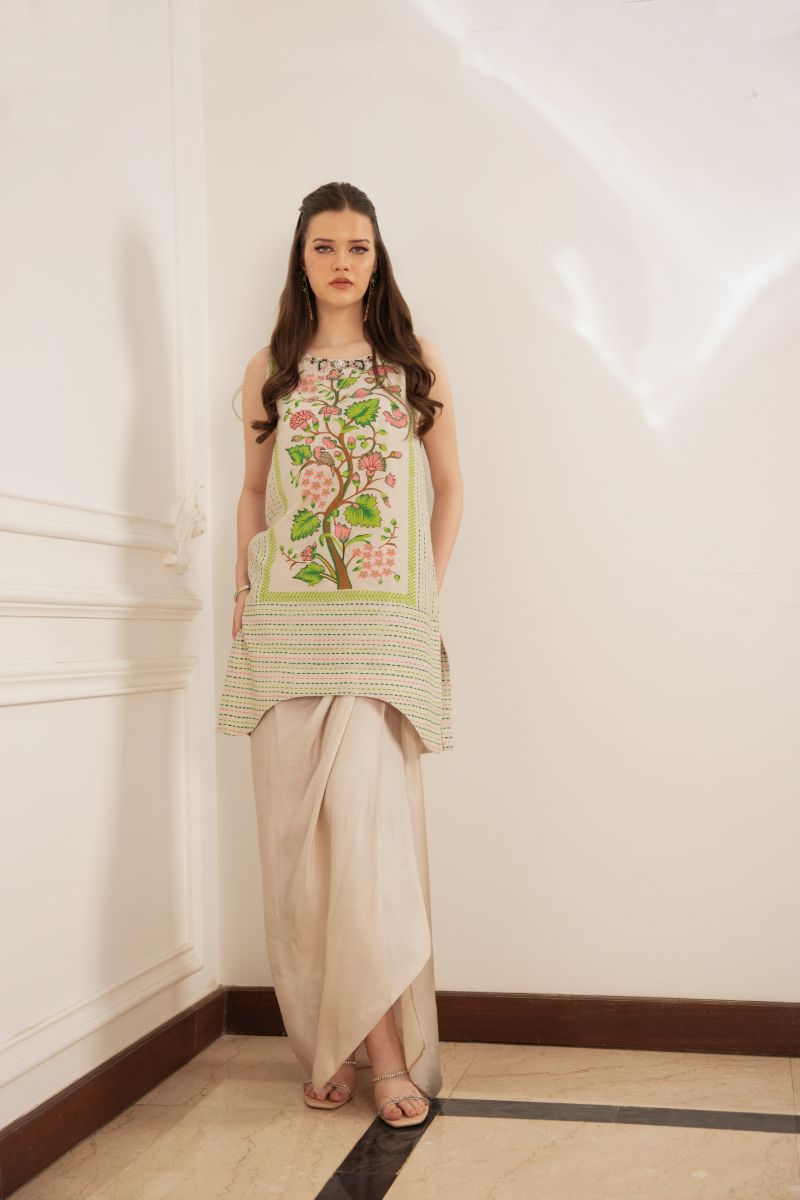 Shehrnaz - Caia - SHK-1488 - Beige - Pure Cotton Silk - Coord Set - 2 Piece