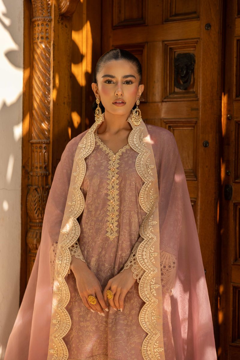 Shehrnaz - Champa - SHK-1438 - Tea Pink - Cotton Net - 3 Piece
