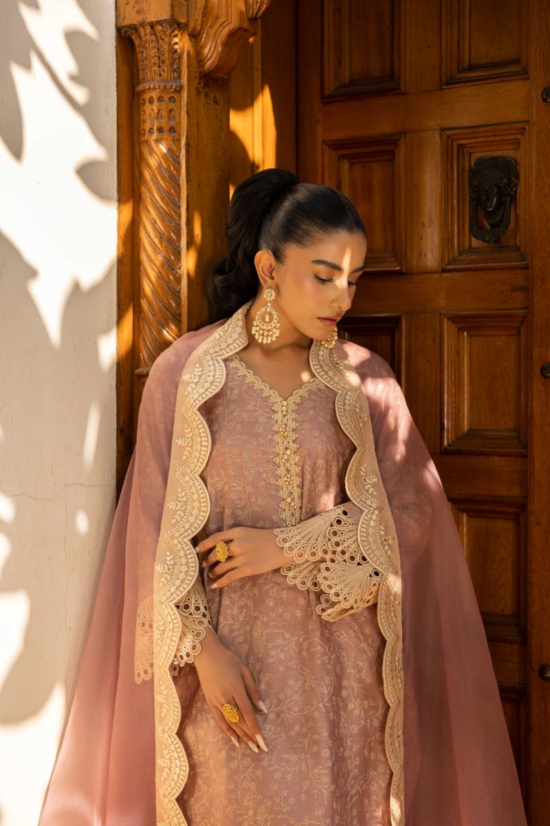 Shehrnaz - Champa - SHK-1438 - Tea Pink - Cotton Net - 3 Piece