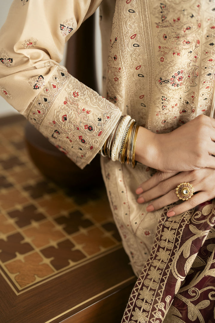Shehrnaz - Cotton Silk Desert Paisley Suit For Women - Beige