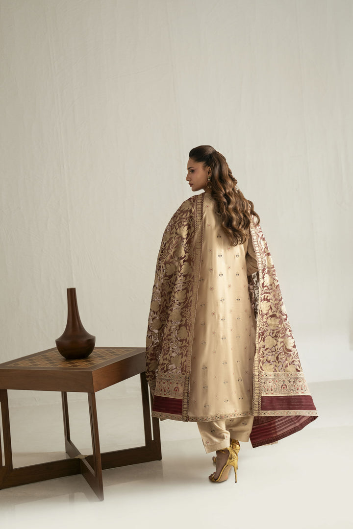 Shehrnaz - Cotton Silk Desert Paisley Suit For Women - Beige