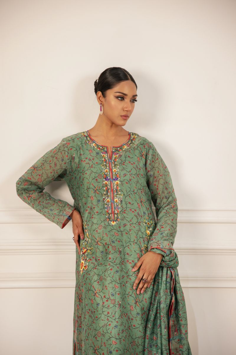 Shehrnaz - Elowen - SHK-1498 - Olive - Paper Cotton - Long Shirts - 3 Piece