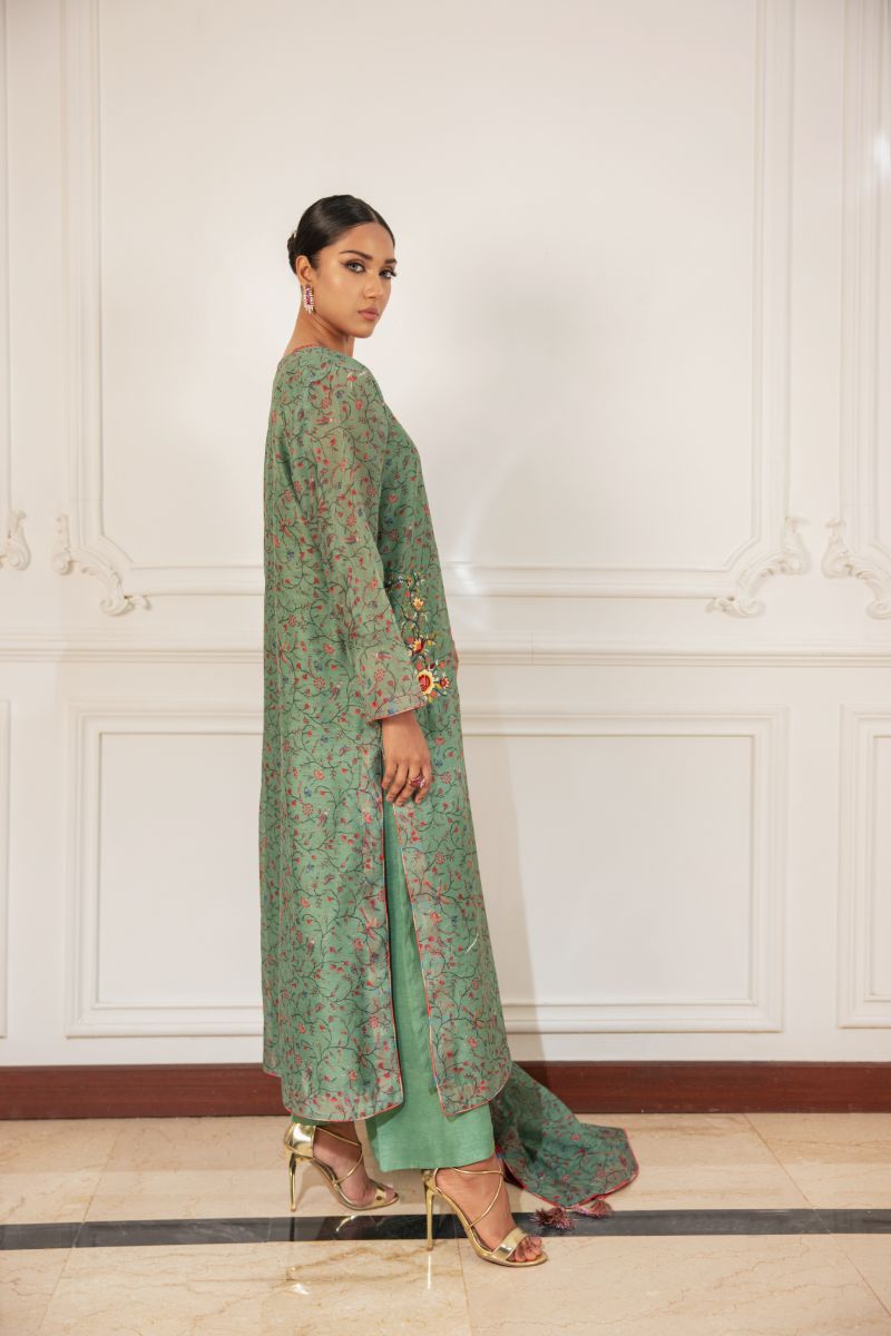 Shehrnaz - Elowen - SHK-1498 - Olive - Paper Cotton - Long Shirts - 3 Piece