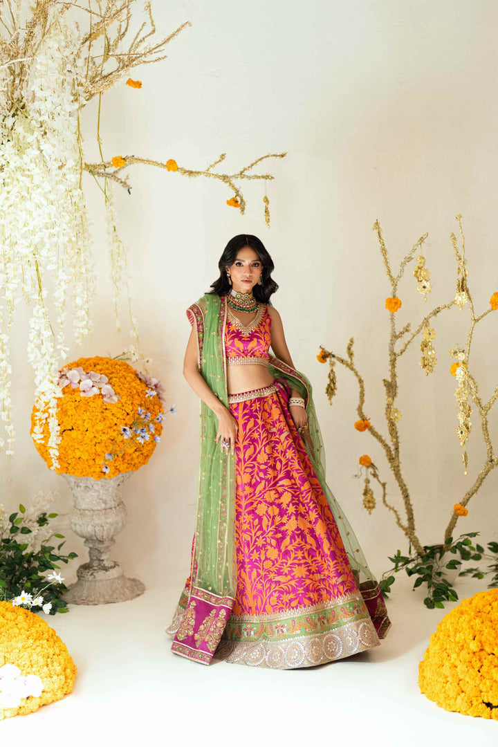 Shehrnaz - Ena Amethyst Lehenga Set - SHK-1576 - Purple- - Satin / Net - 3 Piece