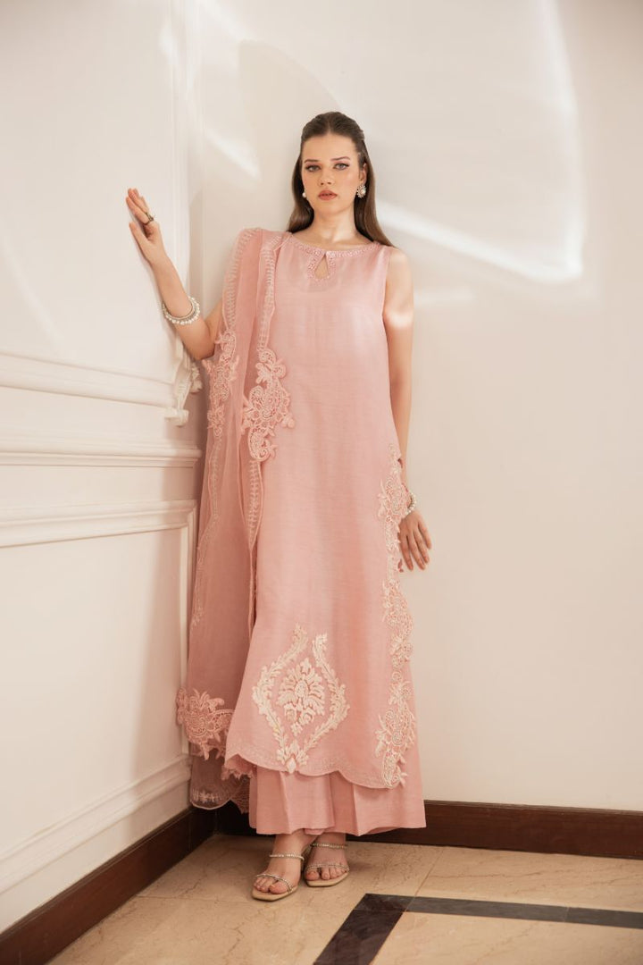Shehrnaz - Islaa - SHK-1493 - Tea Pink - Korean Silk - Kurta Set - 3 Piece