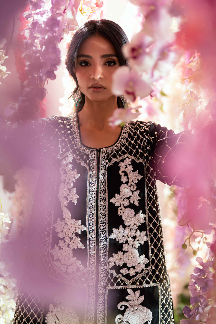 Shehrnaz - Kaya Onyx Long Coat Set - SHK-1573 - Black - Silk - 2 Piece