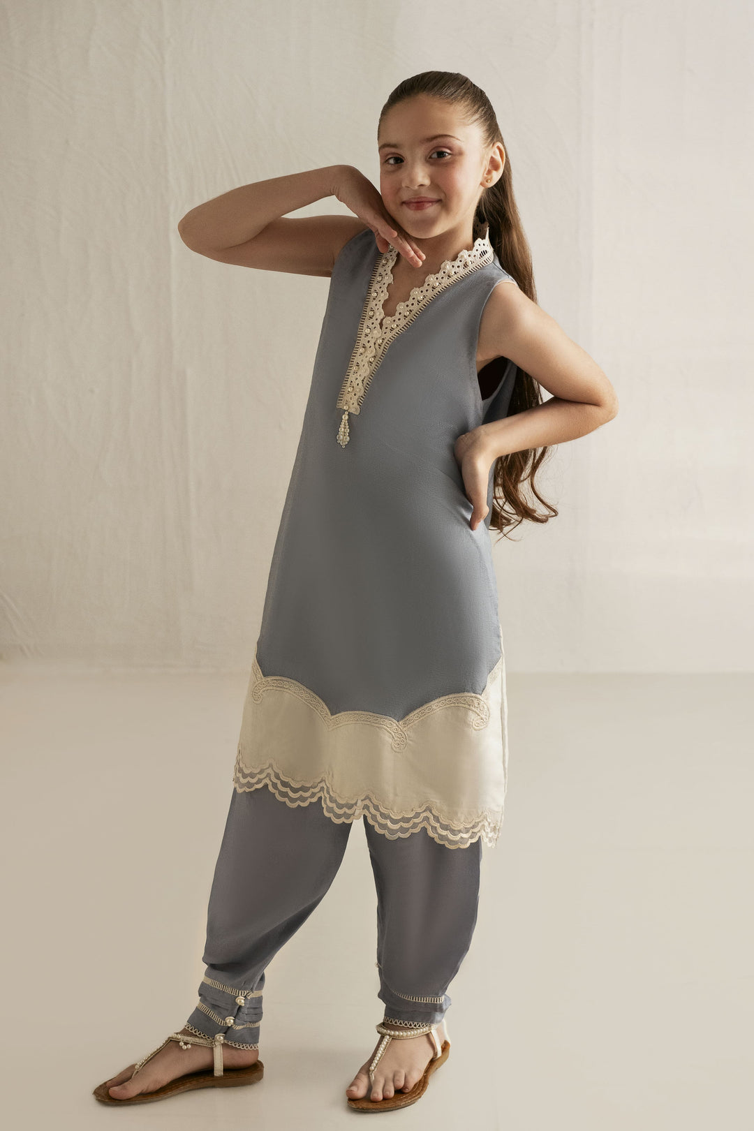 Shehrnaz - Khaadi Net Powder Blue Embroidered Net Suit For Girl - Light Blue