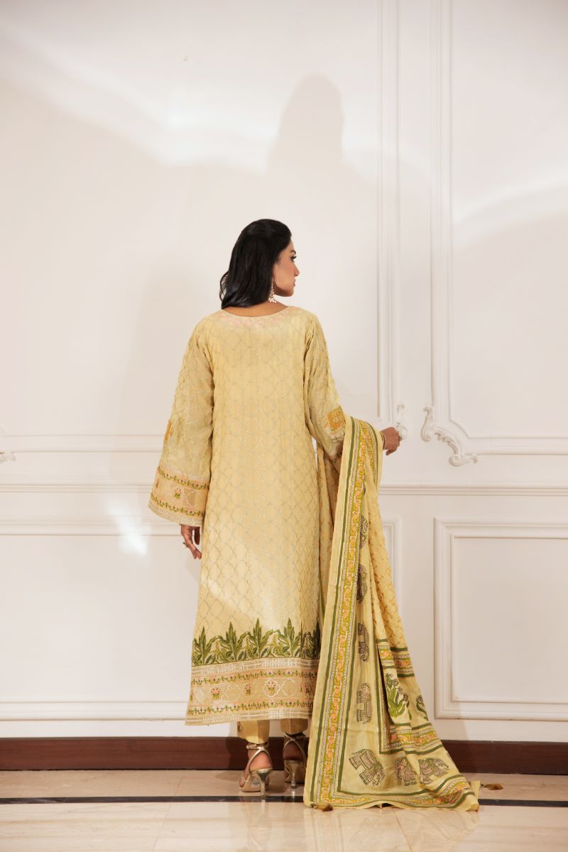 Shehrnaz - Liora - SHK-1496 - Yellow - Pure Chiffon - Long Shirts - 3 Piece