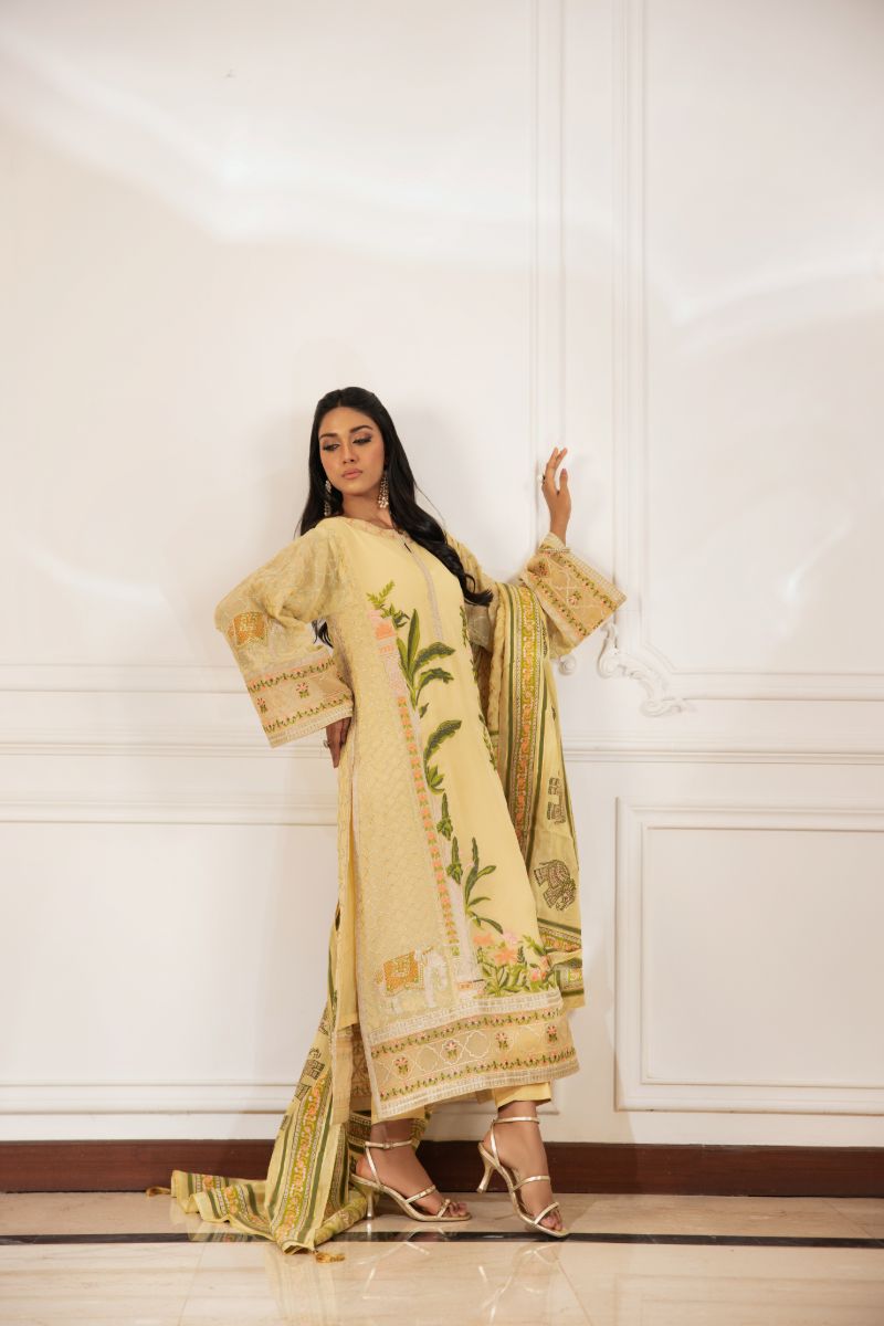 Shehrnaz - Liora - SHK-1496 - Yellow - Pure Chiffon - Long Shirts - 3 Piece