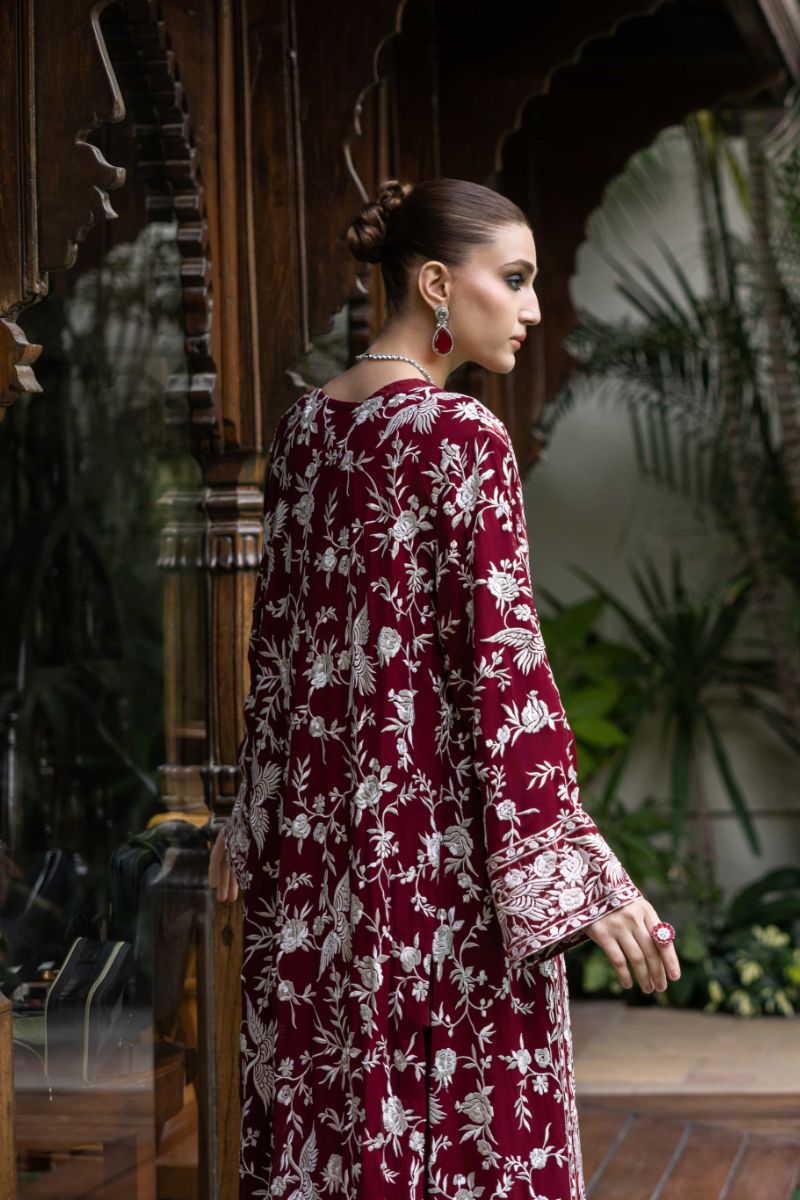 Shehrnaz - Mahveen - SHK-1431 - Burgundy - Chiffon & Koean Silk - 3 Piece