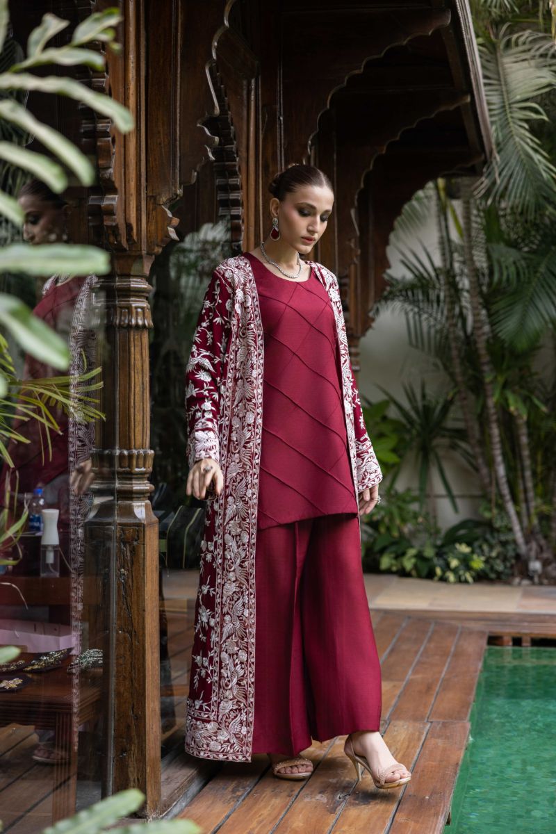 Shehrnaz - Mahveen - SHK-1431 - Burgundy - Chiffon & Koean Silk - 3 Piece