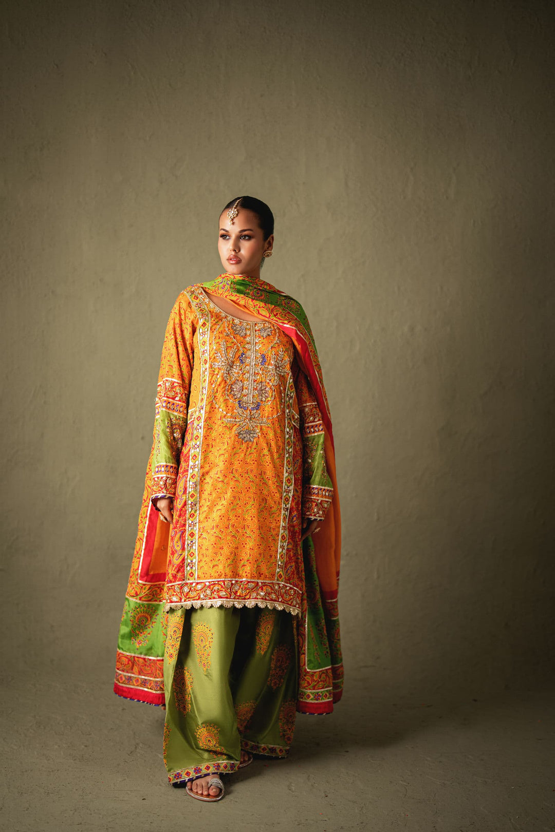 Shehrnaz - Marea Orange Silk Shalwar Set - SHK-1572 - Orange - Silk - 3 Piece