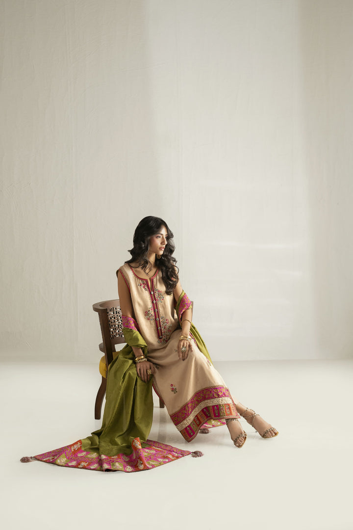 Shehrnaz - Medium Silk Sandstone Signature Suit For Women - Beige