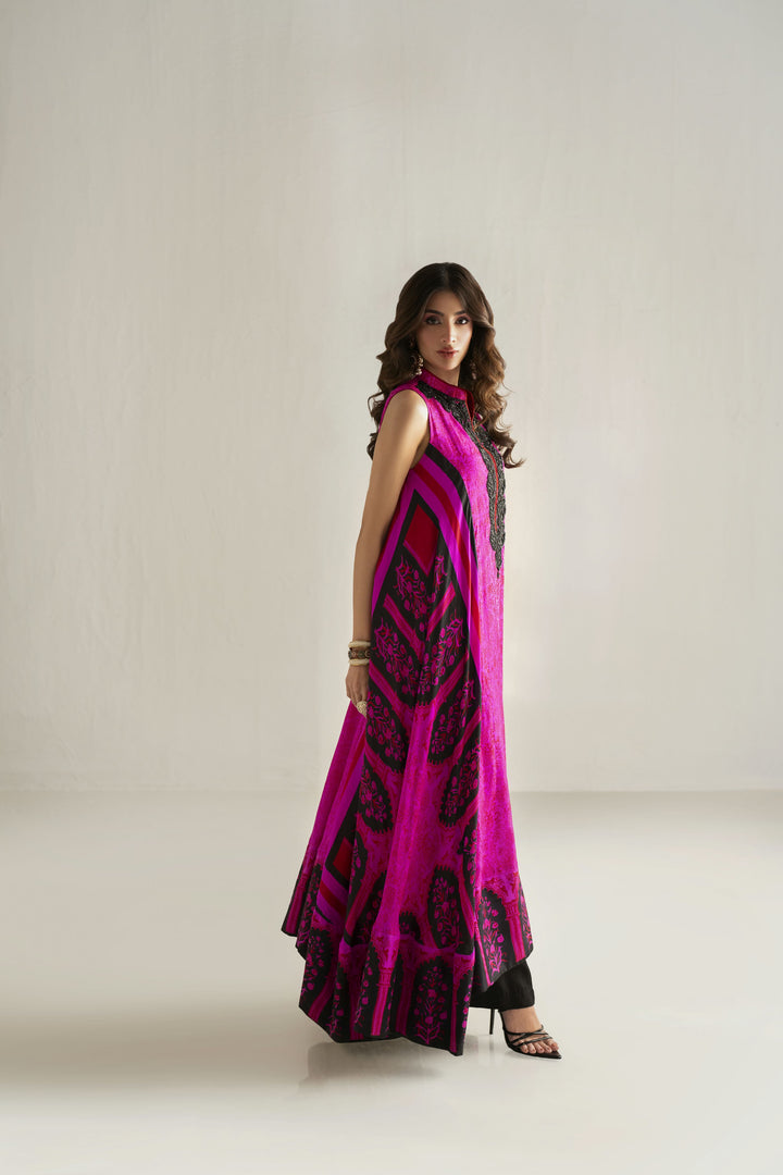 Shehrnaz - Medium Silk & Viscose Raw Silk Rose Quartz Column Dress For Women - Candy Pink