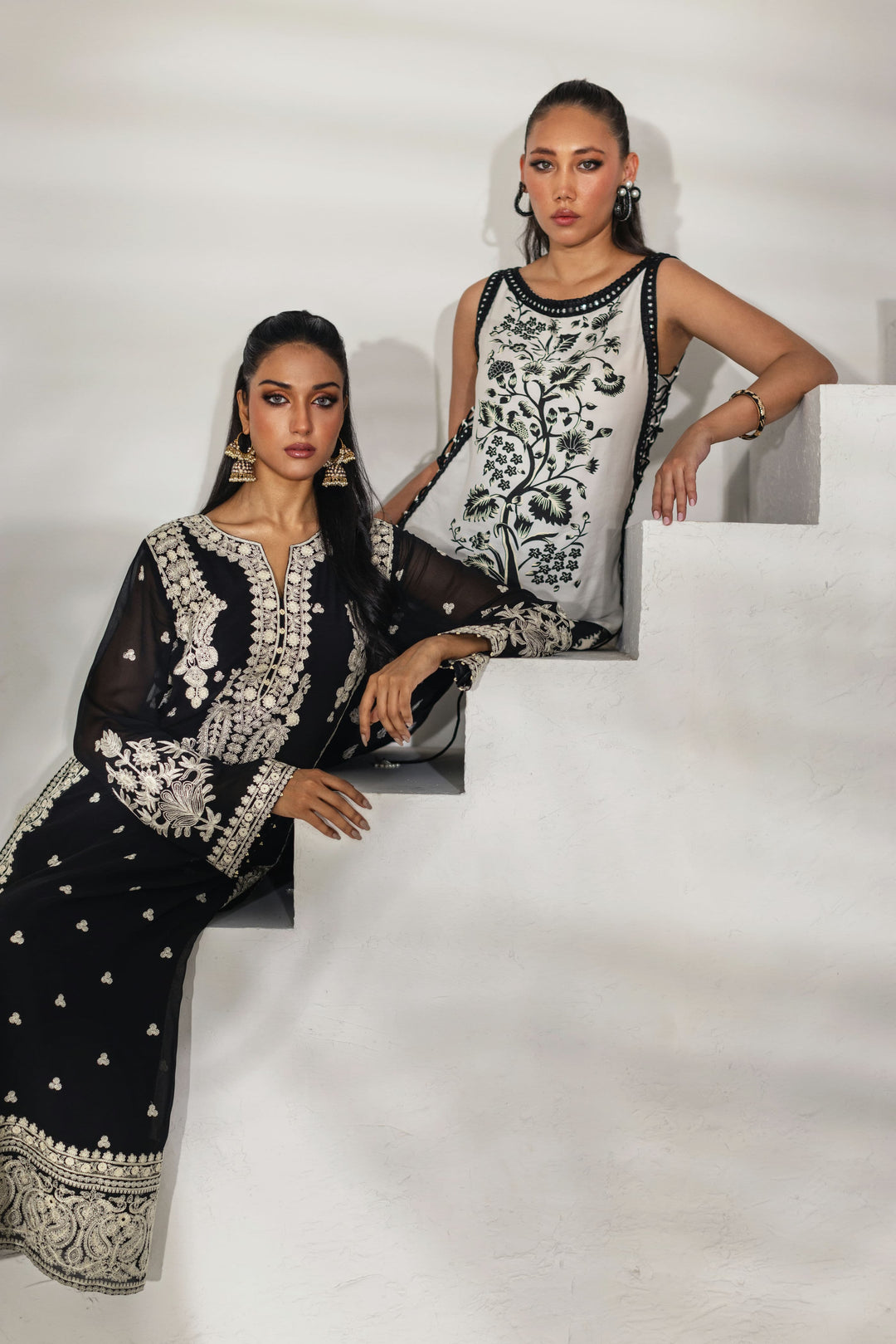 Shehrnaz - Midnight Black Silver Embroidered Chiffon Suit - Black - 3 Piece