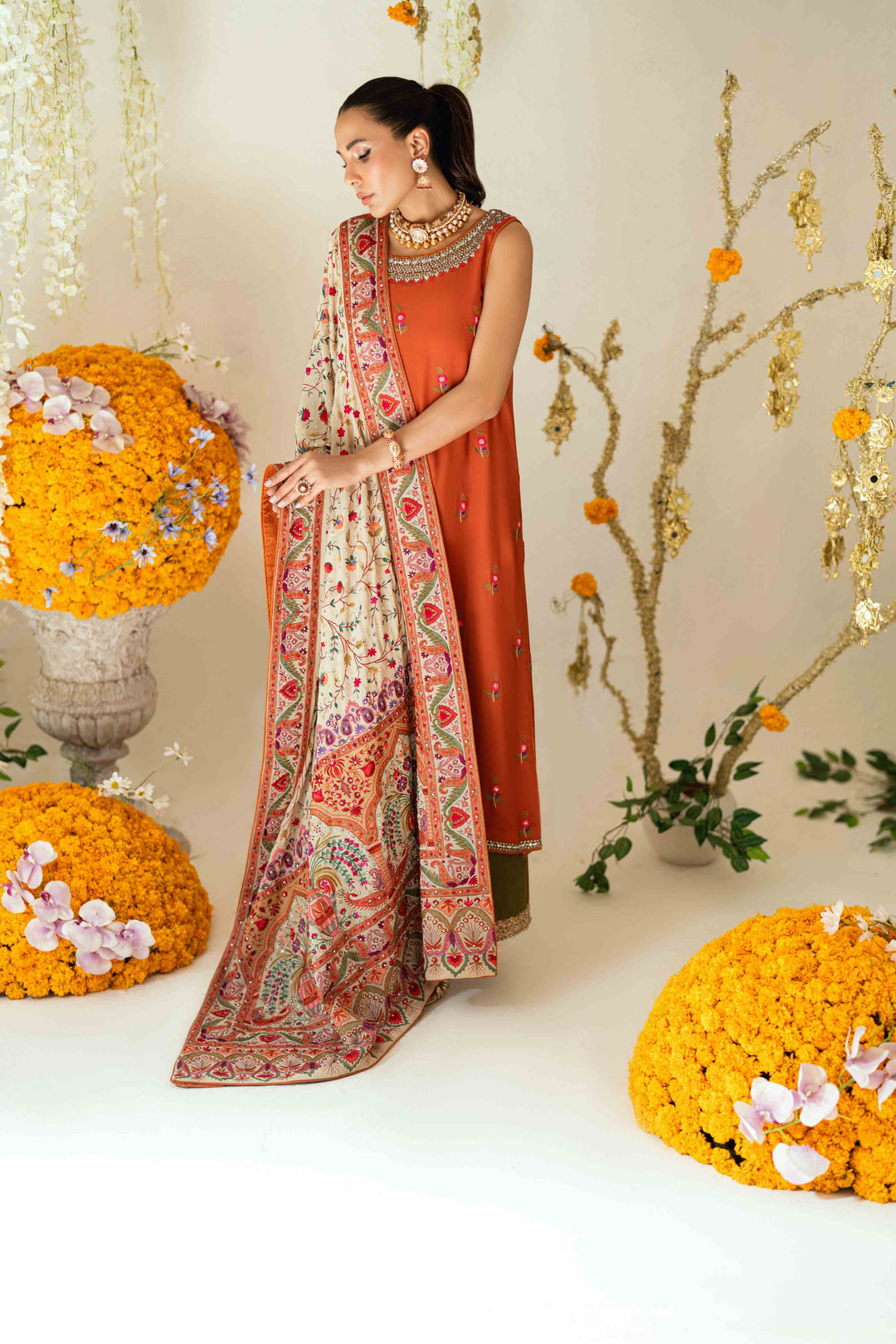 Shehrnaz - Rina Rust Two-Piece Set - SHK-1577 - Rust - Chiffon