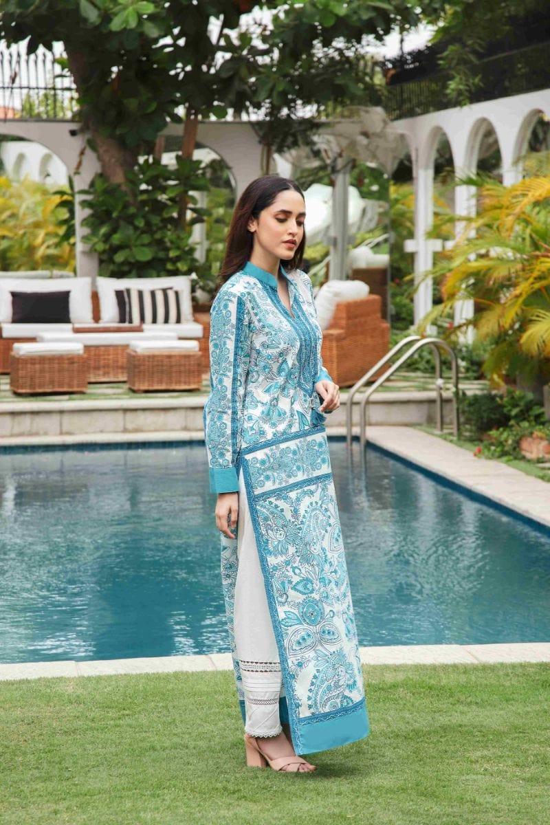 Shehrnaz - SHK-1194 - Blue / White - Cotton - 2 Piece