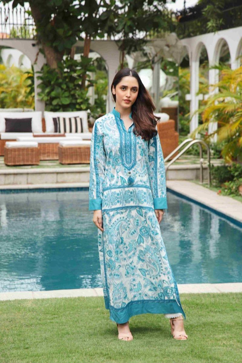 Shehrnaz - SHK-1194 - Blue / White - Cotton - 2 Piece