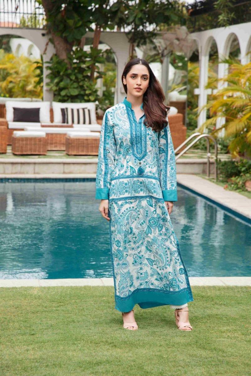 Shehrnaz - SHK-1194 - Blue / White - Cotton - 2 Piece
