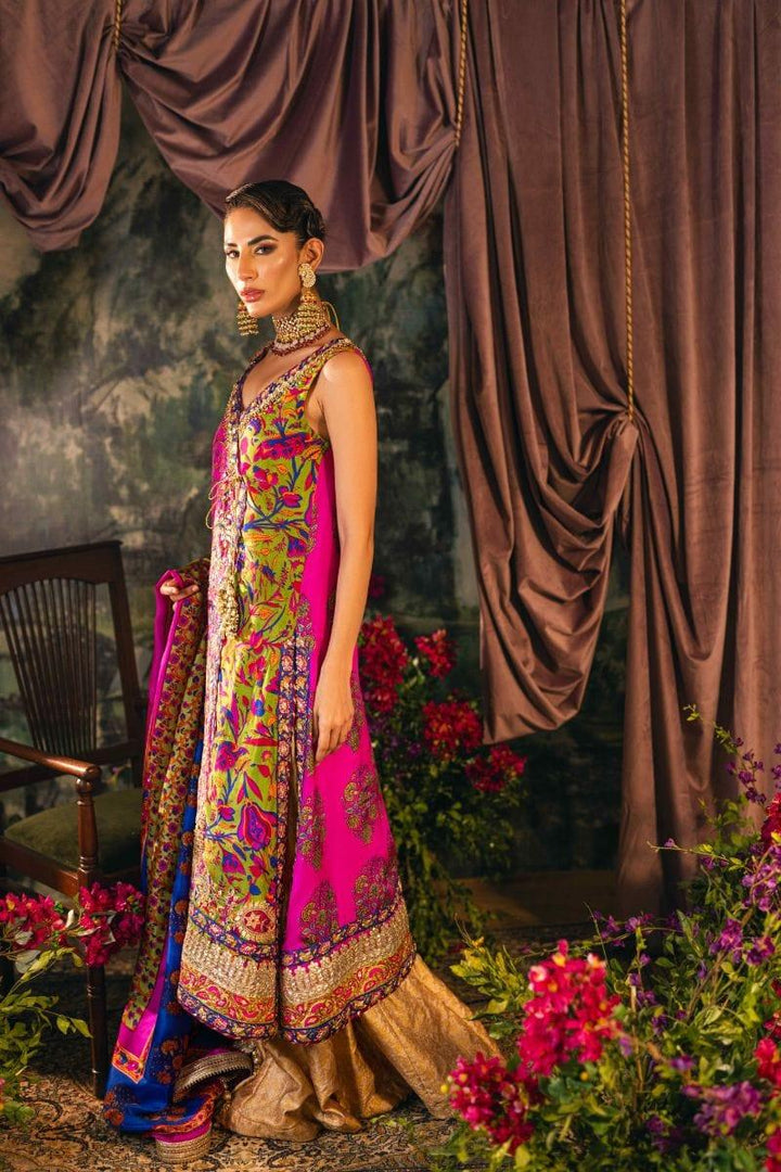 Shehrnaz - SHK-1200 - zeina - Hot pink & green - Pure silk  - 3 Piece