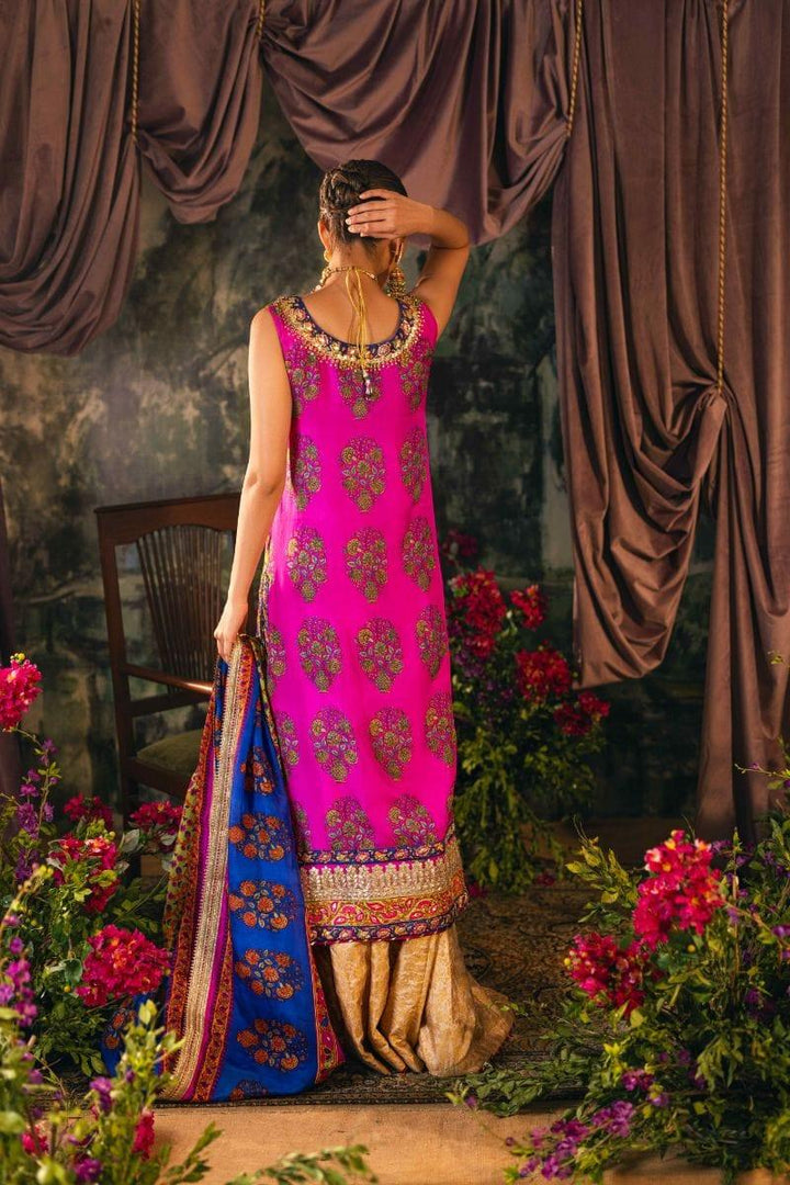 Shehrnaz - SHK-1200 - zeina - Hot pink & green - Pure silk  - 3 Piece