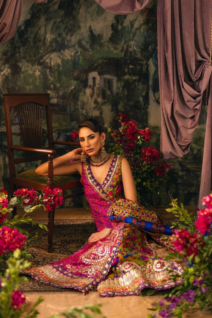Shehrnaz - SHK-1200 - zeina - Hot pink & green - Pure silk  - 3 Piece