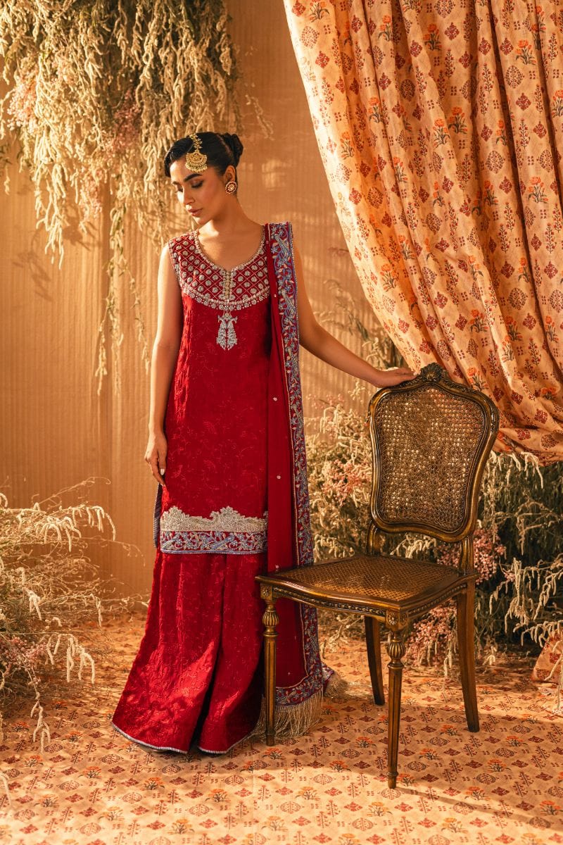 Shehrnaz - SHK-1201 - ayla - Maroon - Viscose Raw Silk - 3 Piece