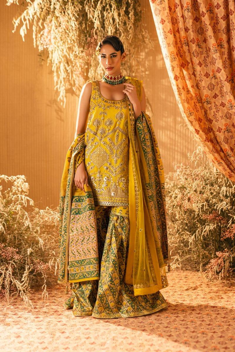Shehrnaz - SHK-1203 - tara - Yellow - Korean Silk Dori Work - 3 Piece