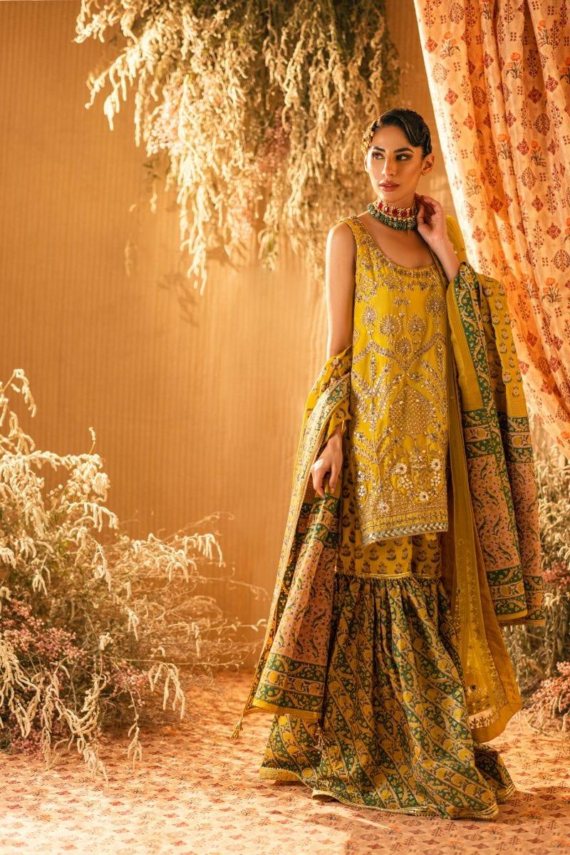 Shehrnaz - SHK-1203 - tara - Yellow - Korean Silk Dori Work - 3 Piece