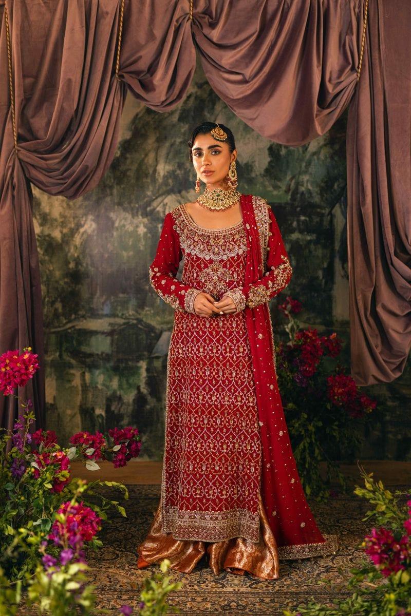 Shehrnaz - SHK-1209 - laila bridal - Red - Kamdani Chiffon - 3 Piece