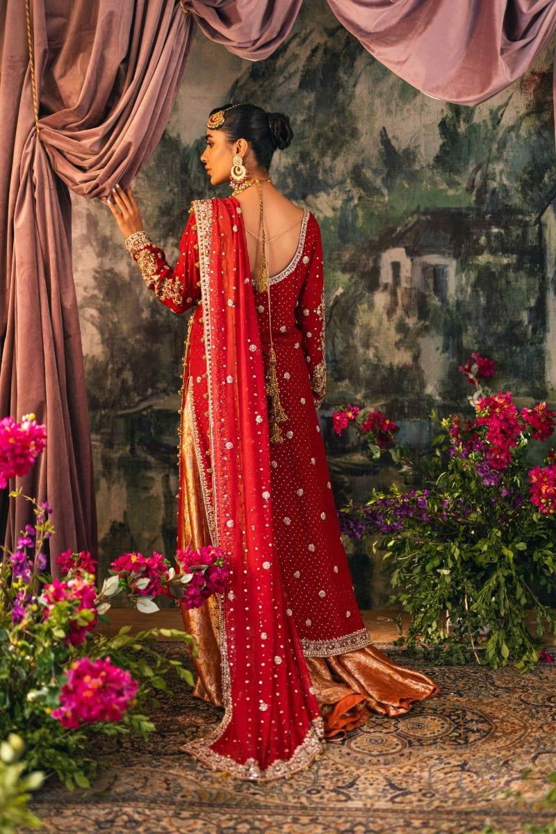 Shehrnaz - SHK-1209 - laila bridal - Red - Kamdani Chiffon - 3 Piece