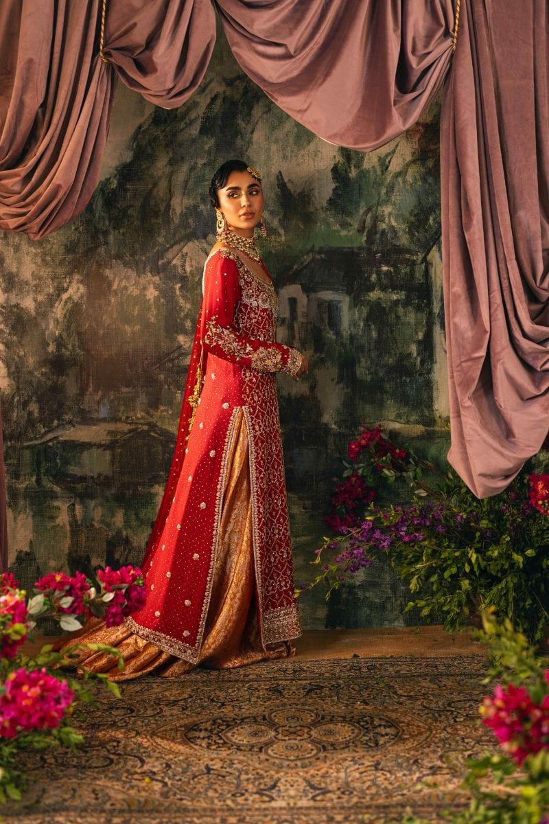 Shehrnaz - SHK-1209 - laila bridal - Red - Kamdani Chiffon - 3 Piece