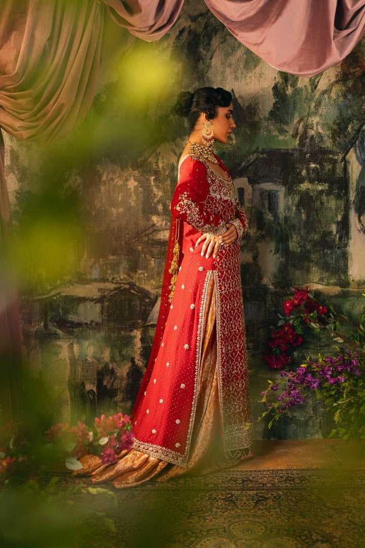 Shehrnaz - SHK-1209 - laila bridal - Red - Kamdani Chiffon - 3 Piece