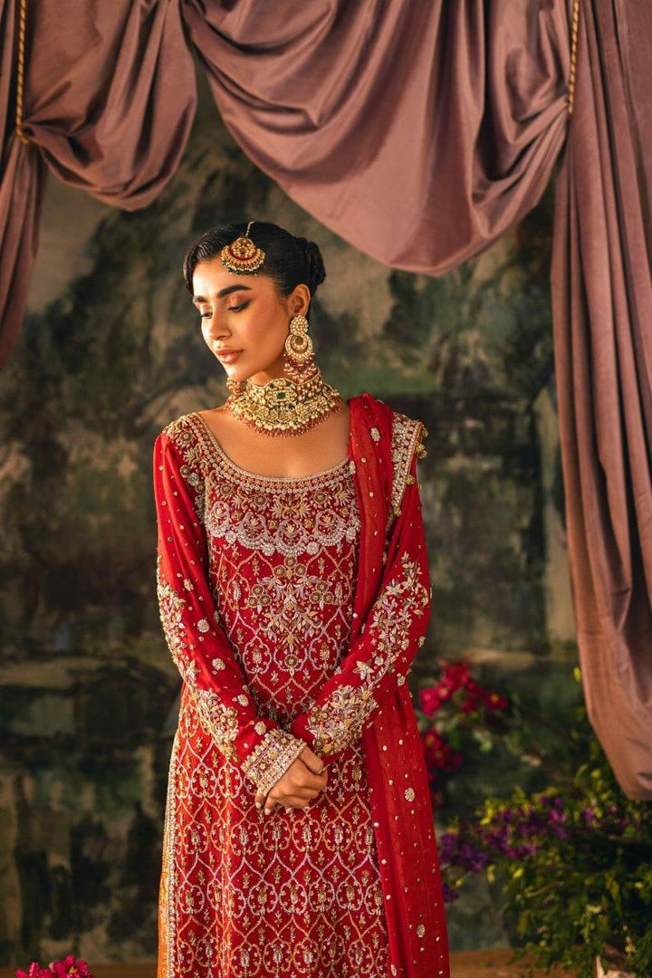 Shehrnaz - SHK-1209 - laila bridal - Red - Kamdani Chiffon - 3 Piece
