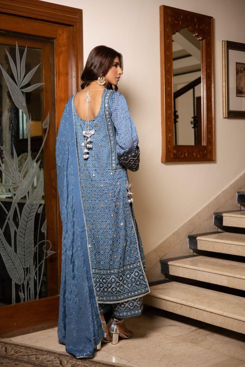 Shehrnaz - SHK-1211 - Shezray - Blue - Satin - 3 Piece
