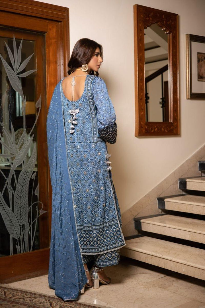 Shehrnaz - SHK-1211 - Shezray - Blue - Satin - 3 Piece