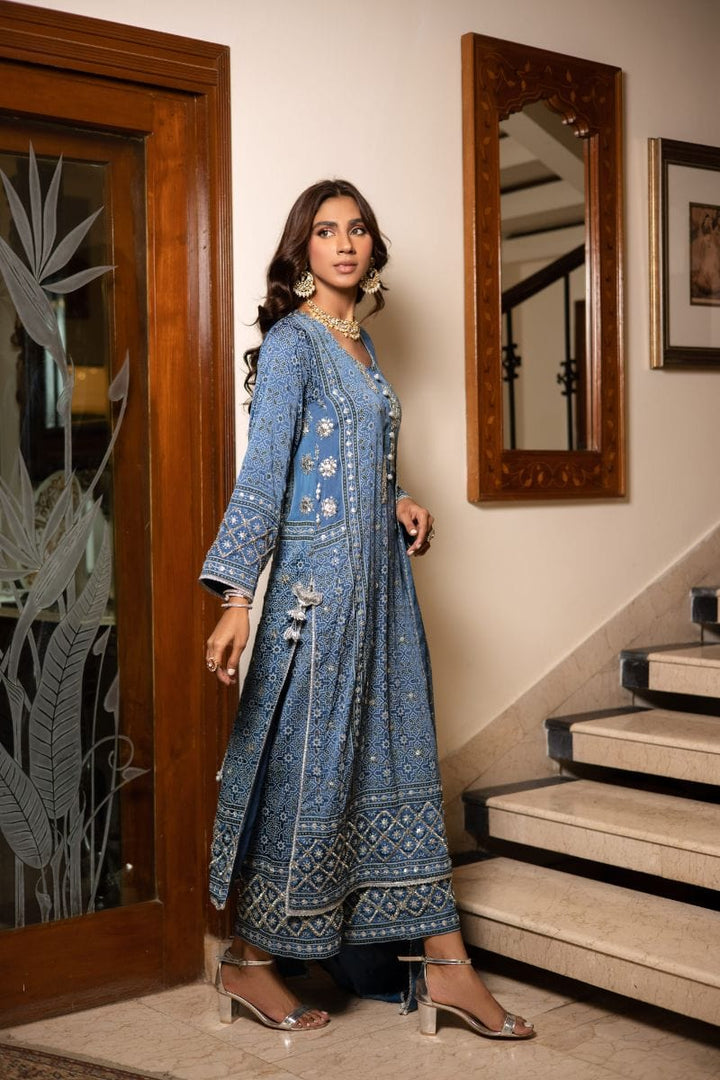 Shehrnaz - SHK-1211 - Shezray - Blue - Satin - 3 Piece