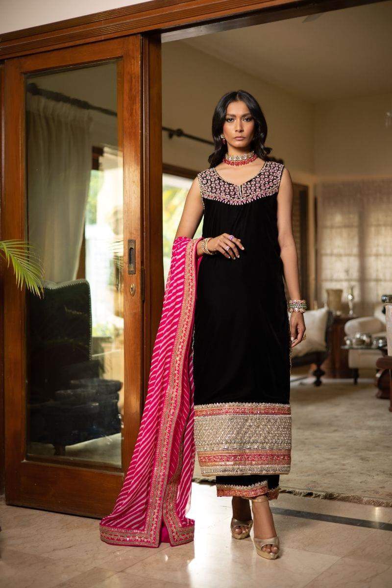 Shehrnaz - SHK-1233 - Mira - Black - Velvet - 3 Piece