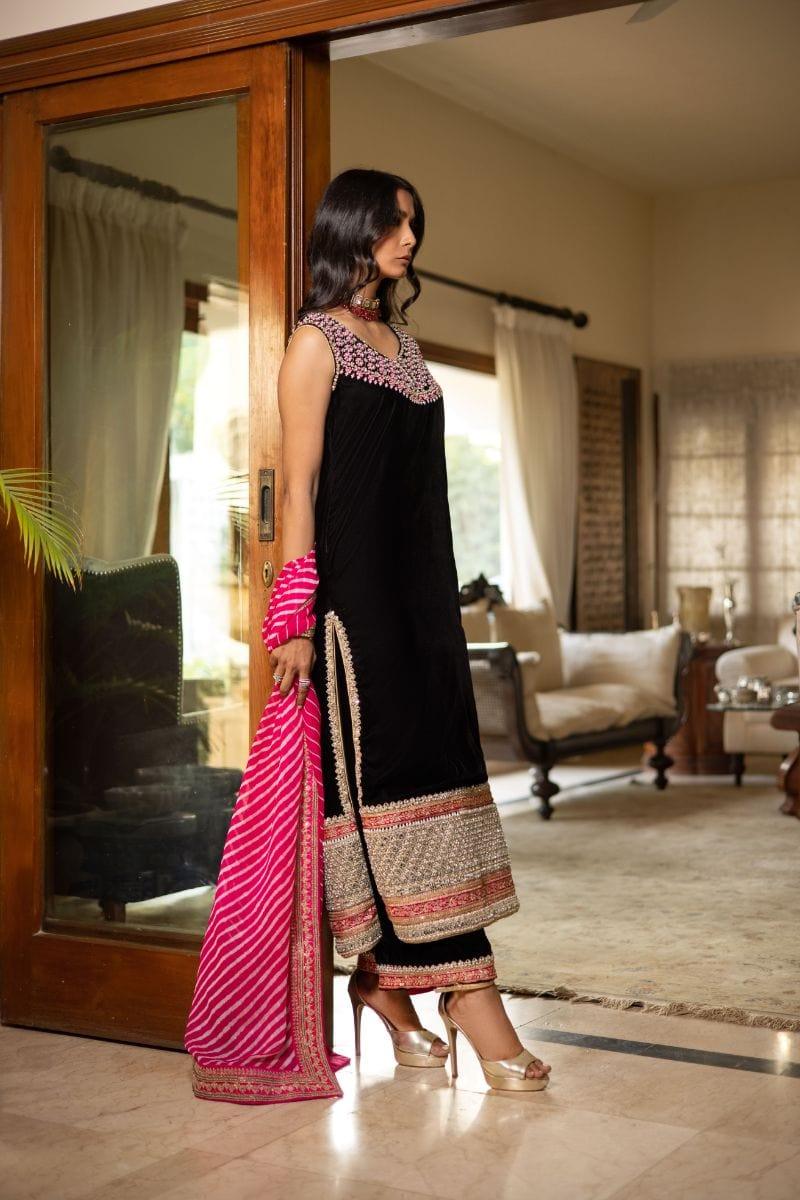 Shehrnaz - SHK-1233 - Mira - Black - Velvet - 3 Piece