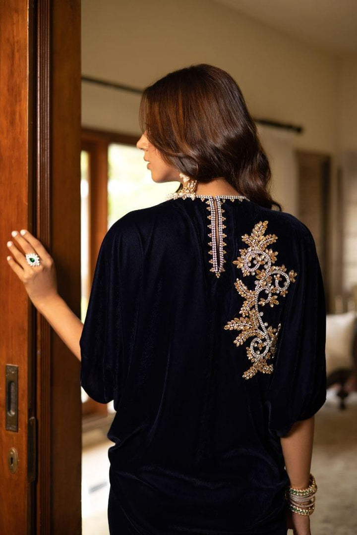 Shehrnaz - SHK-1235 - Zoya - Kaftan - Navy - Velvet - 1 Piece