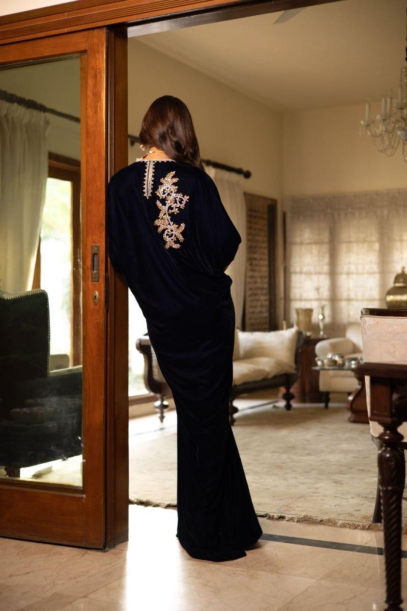 Shehrnaz - SHK-1235 - Zoya - Kaftan - Navy - Velvet - 1 Piece