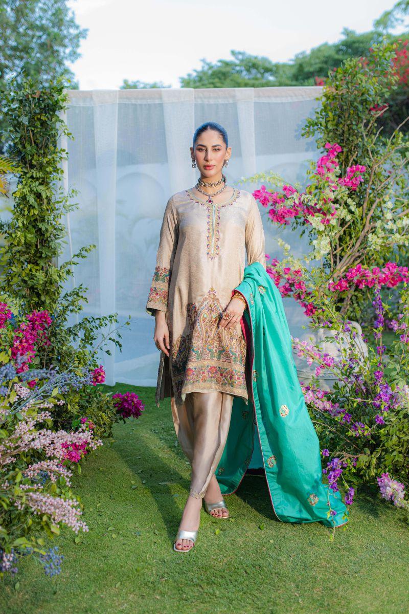 Shehrnaz - SHK-1269 - Beige - Silk - 3 Piece