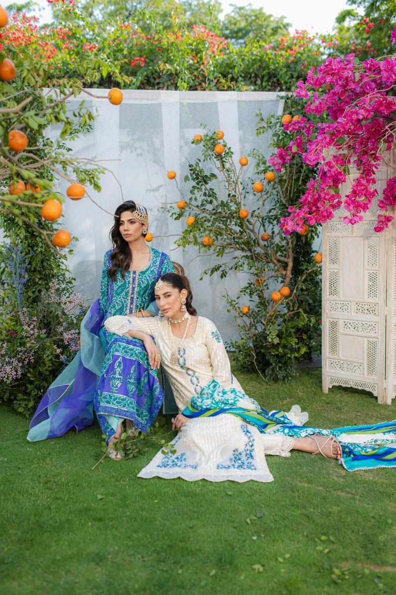 Shehrnaz - SHK-1270 - Kaftan - Purple & Mint - Silk / Organza - 3 Piece